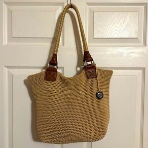 The Sak Cambria Tan Crochet Tote/Shoulder Bag with Brown Trim